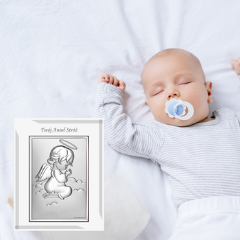 Obrazek srebrny z Aniołem Stróżem