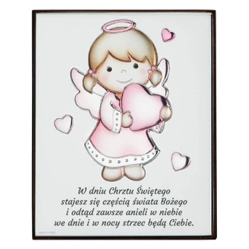 Aniołek - srebrny obrazek Pamiątka Chrztu Św.  dla dziewczynki Thilia