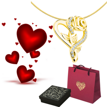 Złoty naszyjnik serce z różą prezent na Walentynki