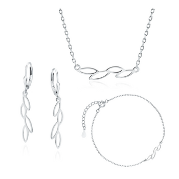 SREBRNY MODNY KOMPLET BIŻUTERII liście 925