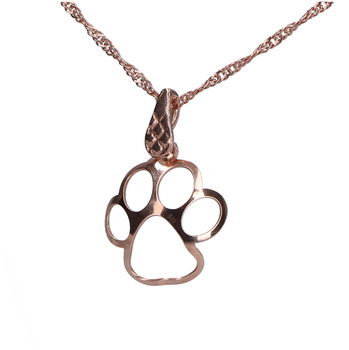 Naszyjnik psia łapka 3D srebrny pozłacany różowym złotem