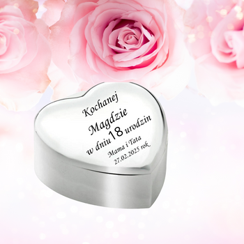Szkatułka serce z pozytywką i grawerem Zilverstad prezent na 18 urodziny