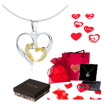 Srebrny naszyjnik serca srebrne i złote   prezent na walentynki