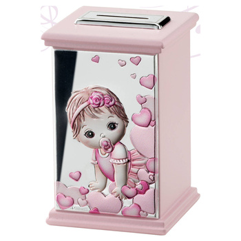 Skarbonka z pozytywką i grawerem dla dziewczynki - prezent na Chrzest Św. roczek, urodziny