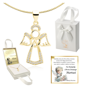 Złoty aniołek - wisiorek z łańcuszkiem -srebro pozłacane