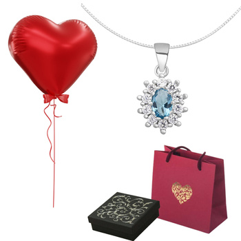 Srebrny naszyjnik z akwamarynową cyrkonią  prezent dla żony, mamy, dziewczyny na Walentynki