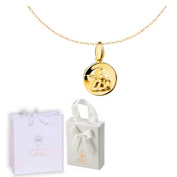 Srebrny pozłacany medalik aniołek - pozłacany wraz z łańcuszkiem - prezent na pierwszą komunię św.