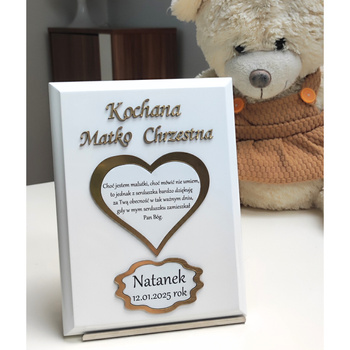 PODZIĘKOWANIE DLA MATKI CHRZESTNEJ CHRZEST BIAŁY DREWNIANY PANEL ELEMENT 3D