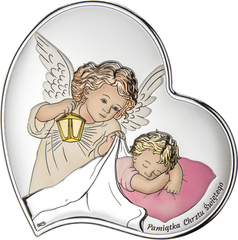 Aniołek - obrazek srebrny Pamiątką Chrztu Świętego DONO