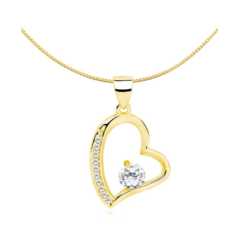 Złoty naszyjnik serce z cyrkonią  na prezent