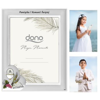 Srebrna Ramka na Zdjęcia Pamiątka Komunii dla dziewczynki chłopca Prezent