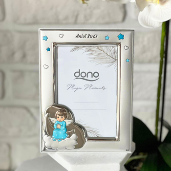 Srebrna Ramka na Zdjęcia na Chrzest dla chłopca Prezent