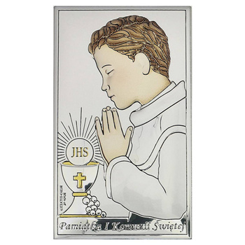 Obrazek srebrny pamiątka pierwszej komunii świętej dla chłopca