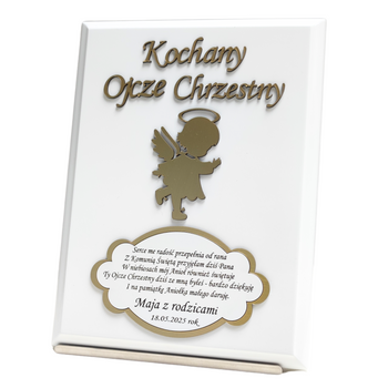PODZIĘKOWANIE DLA OJCA CHRZESTNEGO KOMUNIA BIAŁY DREWNIANY PANEL ELEMENT 3D