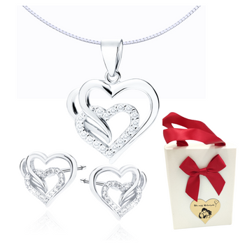 PREZENT NA WALENTYNKI SREBRNY MODNY KOMPLET BIŻUTERII serca 925