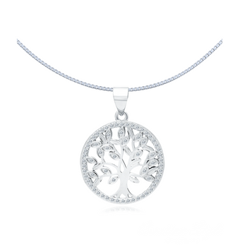 Srebrny naszyjnik drzewko szczęścia z białymi cyrkoniami