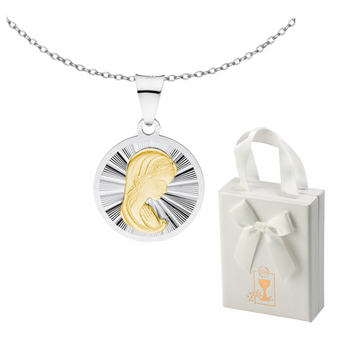 Srebrny medalik Matka Boska Madonna - pozłacany prezent na komunię