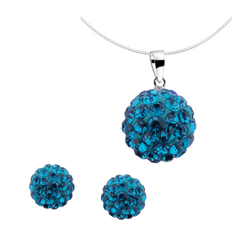 Komplet srebrny wisiorek z łańcuszkiem i kolczyki kula Blue Zircon
