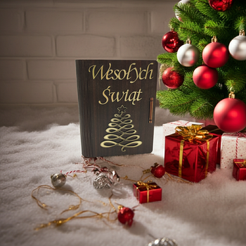 Szkatułka, Drewniane PUDEŁKO NA PIENIĄDZE Biżuterię Życzenia PREZENT Święta Mikołaj