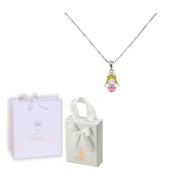 Wisiorek z aniołkiem wraz z łańcuszkiem - prezent na pierwszą komunię św.