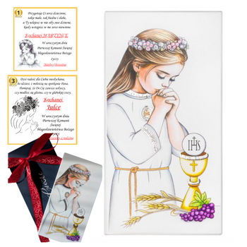 PREZENT OBRAZEK NA KOMUNIĘ DLA DZIEWCZYNKI OD CHRZESTNYCH DZIADKÓW 9x18 cm