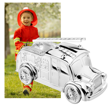 Skarbonka wóz strażacki grawer - prezent na pierwszą komunię dla chłopca