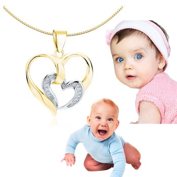 Złoty naszyjnik serce w sercu  Będę Mamą