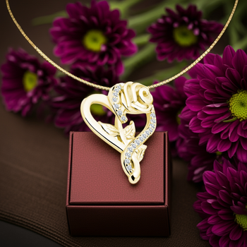 Złoty naszyjnik serce z różą  prezent dla mamy, żony, siostry