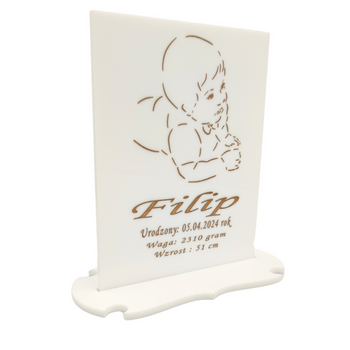 Metryczka dla dziecka - personalizowana statuetka na szkle akrylowym – prezent dla dziecka  narodziny, chrzest