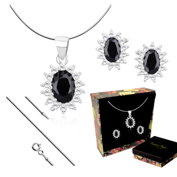 Srebrny Komplet biżuterii z czarną cyrkonią  prezent