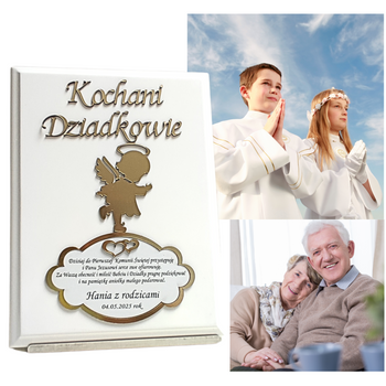 PODZIĘKOWANIE DLA DZIADKÓW KOMUNIA BIAŁY DREWNIANY PANEL ELEMENT 3D