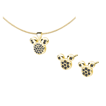 Srebrny pozłacany komplet kolczyki i wisiorek z łańcuszkiem z myszką Miki  Disney biżuteria dla dziewczynki