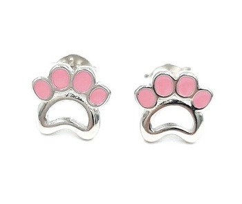 Srebrne kolczyki różowa psia łapka