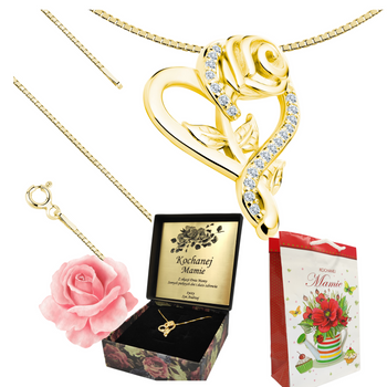 Złoty naszyjnik serce z różą prezent dla Mamy na urodziny Dzień Matki