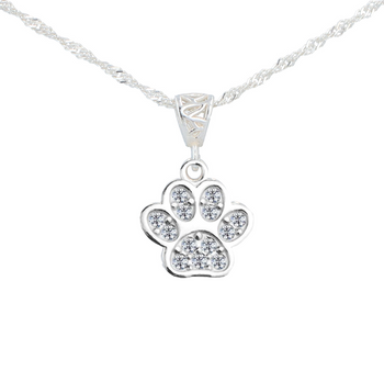 Psia łapka wisiorek srebro  z białymi kryształkami