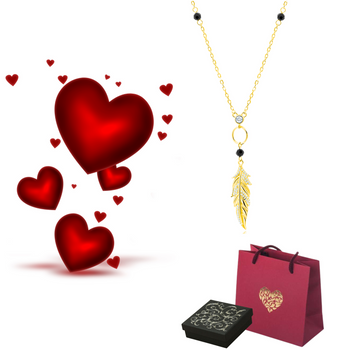 Srebrny pozłacany naszyjnik pr.925 z czarnymi spinelami i cyrkonią - piórko