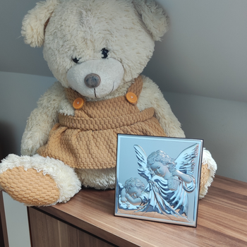 Obrazek srebrny z Aniołkiem Pamiątka Chrztu Świętego Valenti