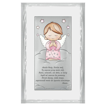 Aniołek - obrazek na Chrzest , Roczek dla dziewczynki z grawerem Beltrami