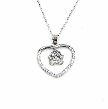 Naszyjnik serduszko z psią łapką w cyrkoniach