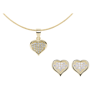 Srebrny pozłacany komplet kolczyki i wisiorek z łańcuszkiem serduszko