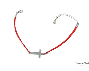 Srebrna bransoletka sznurkowa krzyżyk