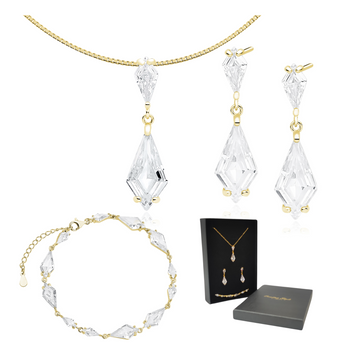 ELEGANCKI KOMPLET BIŻUTERII NASZYJNIK KOLCZYKI BRANSOLETKA ŚLUB URODZINY