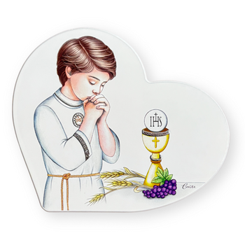 PREZENT OBRAZEK SERCE NA KOMUNIĘ DLA CHŁOPCA OD CHRZESTNYCH DZIADKÓW