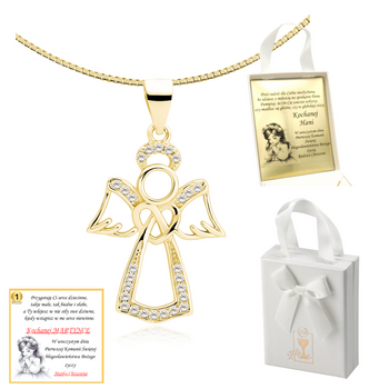 Złoty aniołek - wisiorek z łańcuszkiem -srebro pozłacane