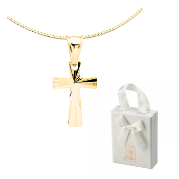 Srebrny pozłacany krzyżyk z łańcuszkiem grawer gratis - prezent na Pierwszą Komunię Św.