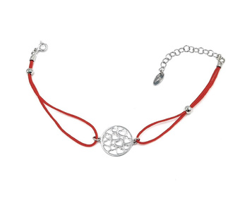 Bransoletka sznurek srebrna serduszka