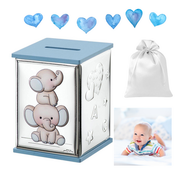 SKARBONKA ZE SŁONIEM PREZENT DLA CHŁOPCA CHRZEST URODZINY ROCZEK + GRAWER