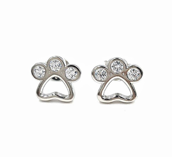 Kolczyki srebrne psia łapka z białymi cyrkoniami