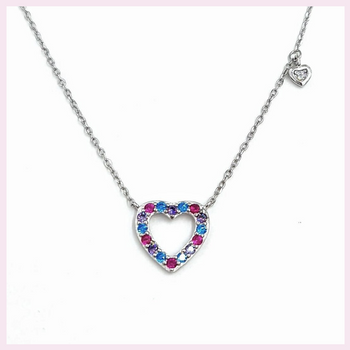 Naszyjnik dla dziewczynki z serduszkiem ozdobionym kolorowymi cyrkoniami