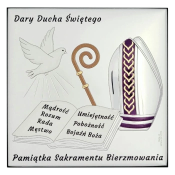 OBRAZEK SREBRNY PAMIĄTKA BIERZMOWANIA DZIEWCZYNKA CHŁOPIEC  12 x 12
